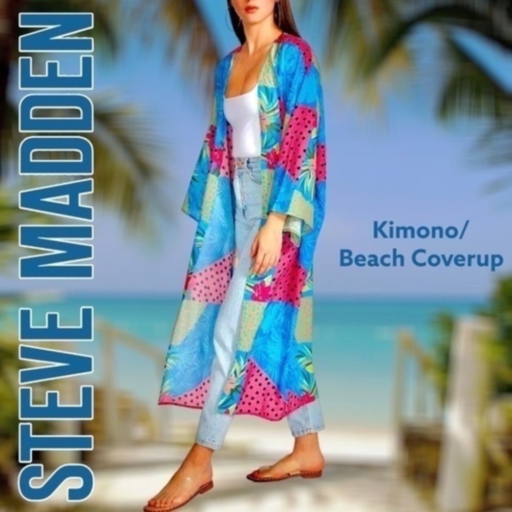 STEVE Madden Tropical Patchwork Maxi Kimono/Swimsuit Cover Up